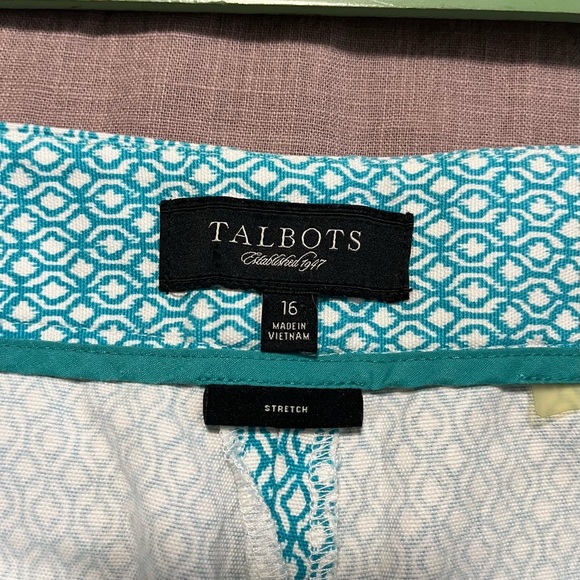 Talbots Aqua Geometric Pants Size 16 stretch lightweight perfect for summer - Picture 5 of 6